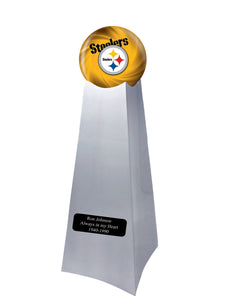 Championship Trophy Cremation Urn with Add on Pittsburgh Steelers Ball Decor and Custom Metal Plaque
