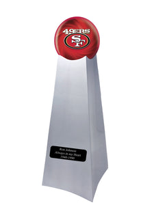 Championship Trophy Cremation Urn with Add on San Francisco 49ERS Ball Decor and Custom Metal Plaque