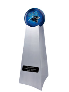 Championship Trophy Cremation Urn with Add on Carolina Panthers Ball Decor and Custom Metal Plaque