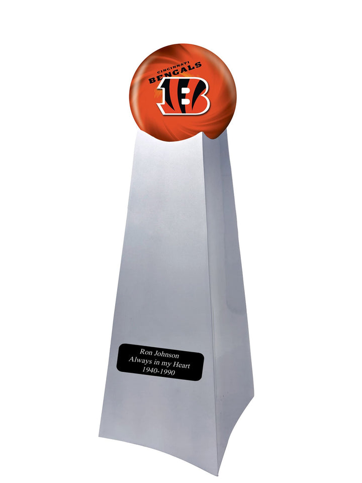 Championship Trophy Cremation Urn with Add on Cincinnati Bengals Ball Decor and Custom Metal Plaque