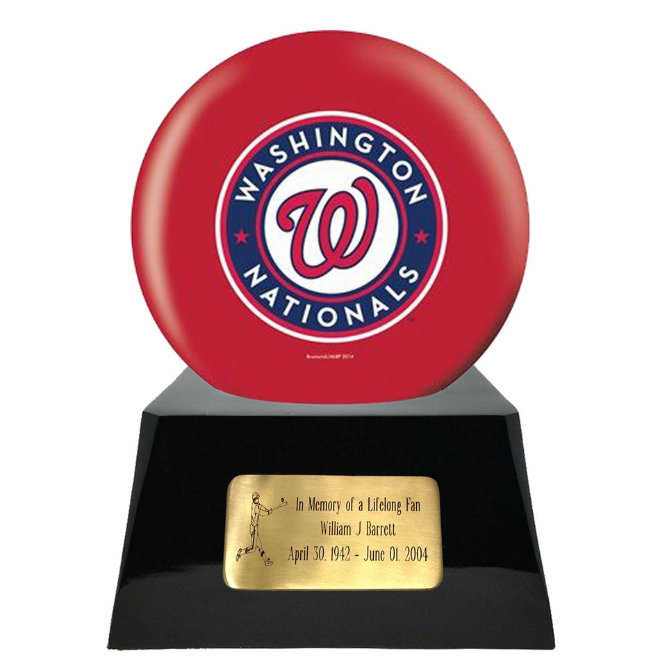 Baseball Cremation Urns For Human Ashes - Baseball Team Cremation Urn and Washington Nationals Ball Decor with custom metal plaque - Memorials4u