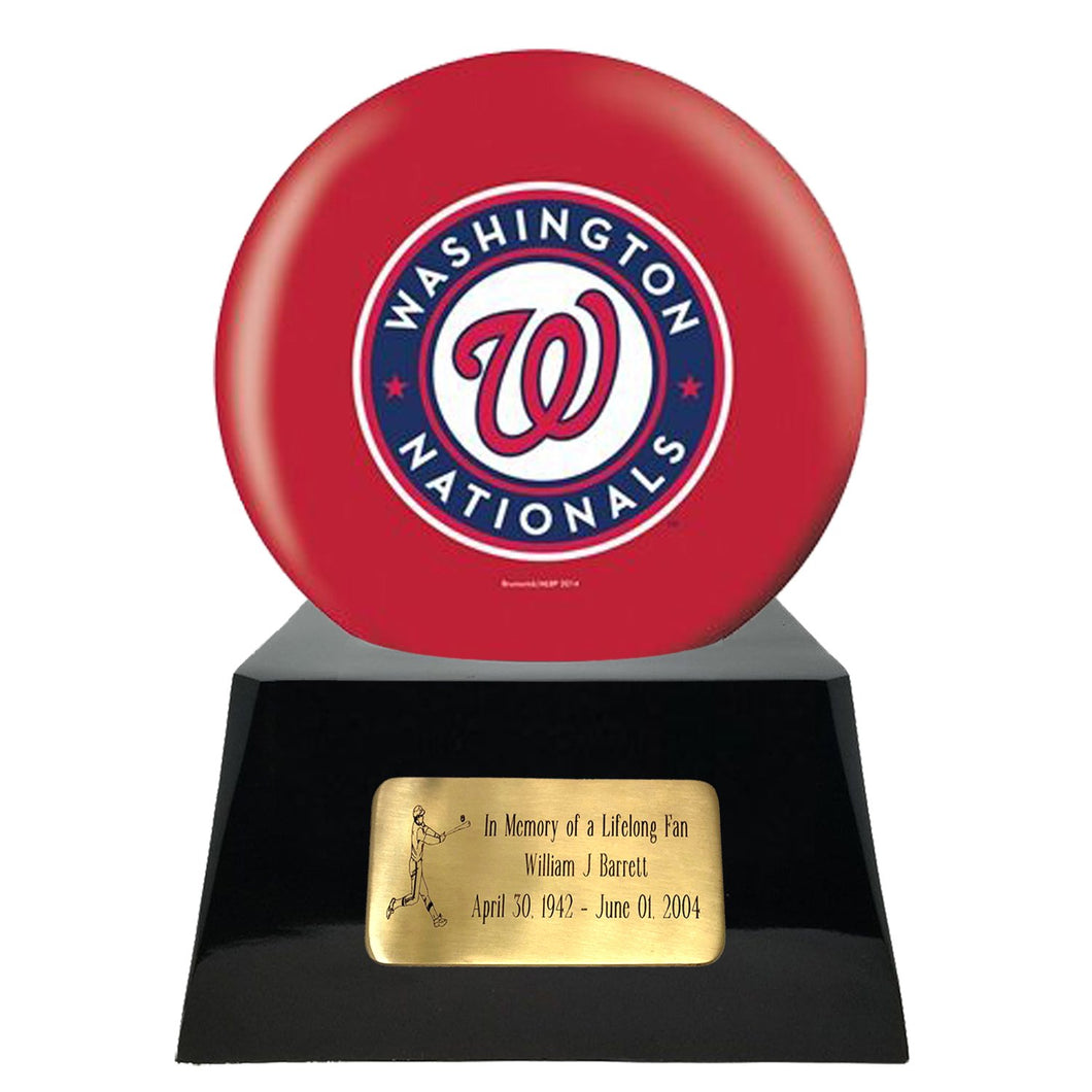 Baseball Cremation Urns For Human Ashes - Baseball Team Cremation Urn and Washington Nationals Ball Decor with custom metal plaque - Memorials4u